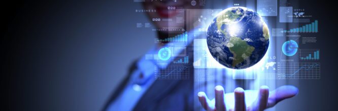 Blue global technology background with the planet Earth