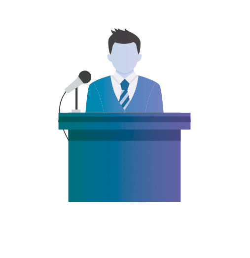 Events man at podium graphic